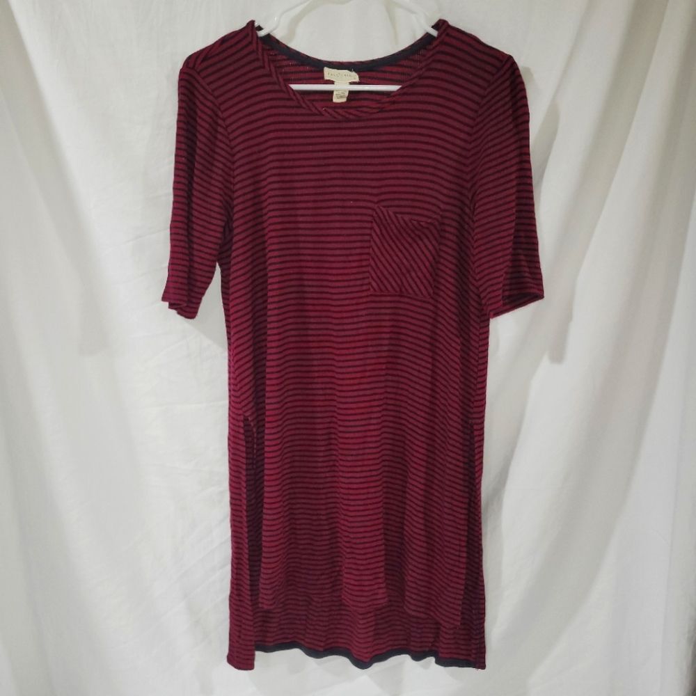 Full Tilt size Small red Black Striped Shortsleeve High Low Tee Shirt Mini Dress